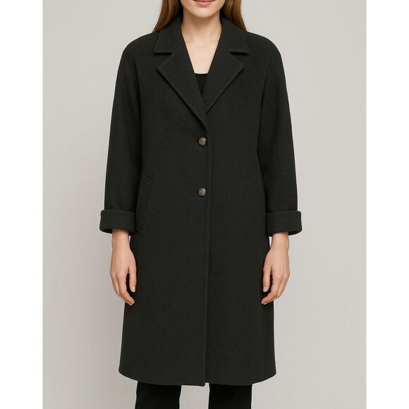 Vintage Jofeld Forstmann Wool Blend Coat Size 16 Long Black 80s Classic - Picture 1 of 16